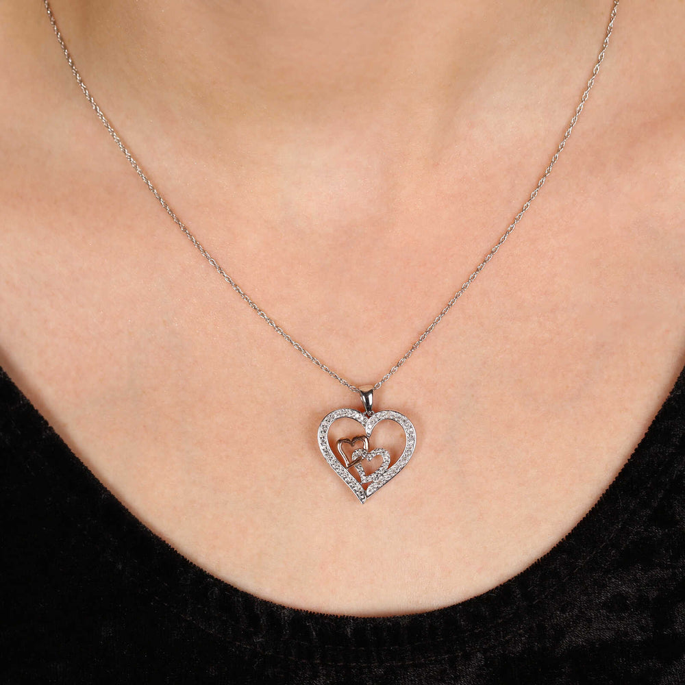Pingente em Prata 925 Corações com Diamantes