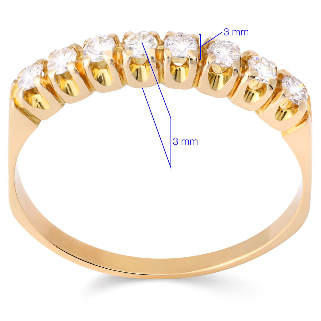 Meia Aliança em Ouro Amarelo 18 k com 8 Diamantes