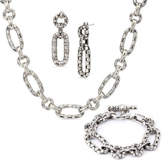 Colar Pulseira e Brinco Elos em Prata 925