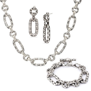 Colar Pulseira e Brinco Elos em Prata 925