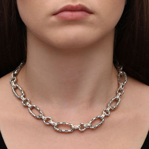 Colar Pulseira e Brinco Elos em Prata 925