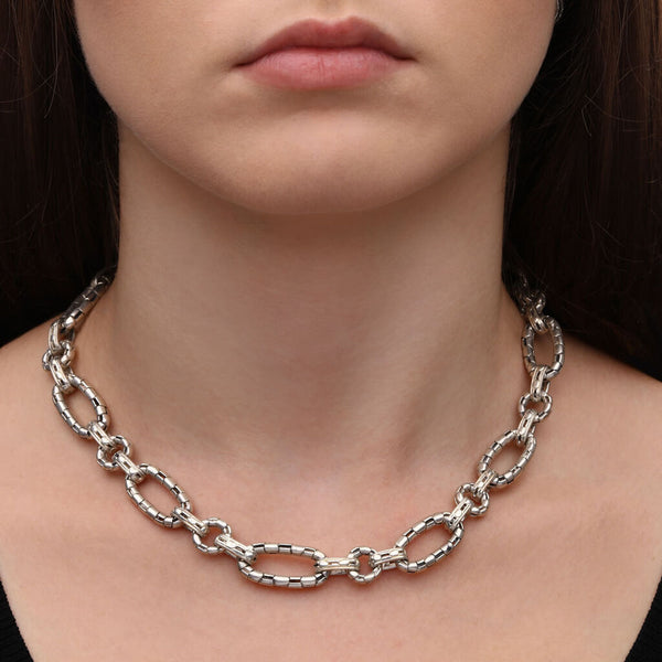 Colar Pulseira e Brinco Elos em Prata 925