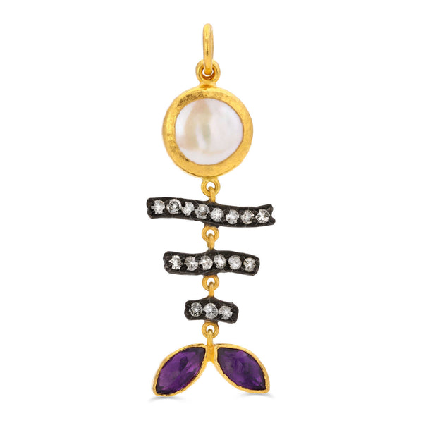 128854-Pingente Linha Ara Collection em Ouro Amarelo 23,64 k com Pérola, Diamantes e Ametistas