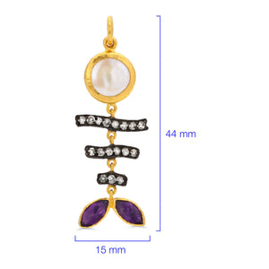128854-Pingente Linha Ara Collection em Ouro Amarelo 23,64 k com Pérola, Diamantes e Ametistas