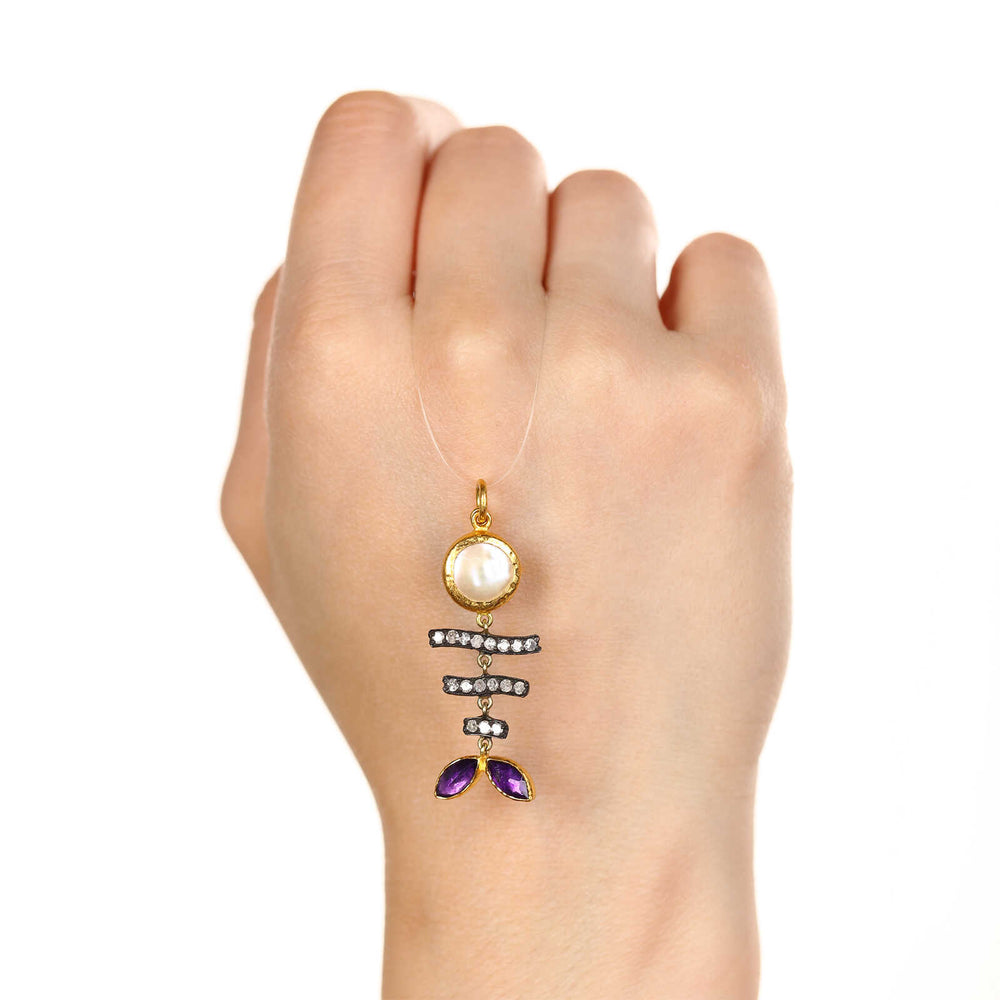 128854-Pingente Linha Ara Collection em Ouro Amarelo 23,64 k com Pérola, Diamantes e Ametistas