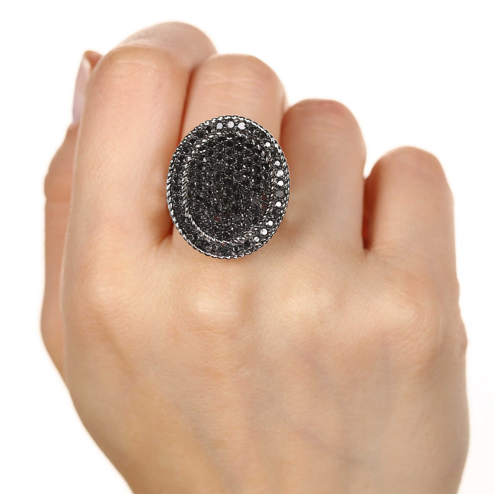 Anel em Prata 925 com Diamantes Negros