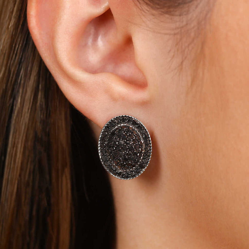 Par de Brinco em Prata 925 com Diamantes Negros