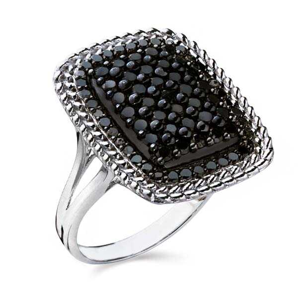 Anel  em Prata 925 com Diamantes Negros