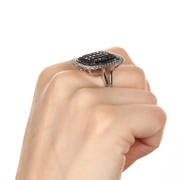 Anel  em Prata 925 com Diamantes Negros