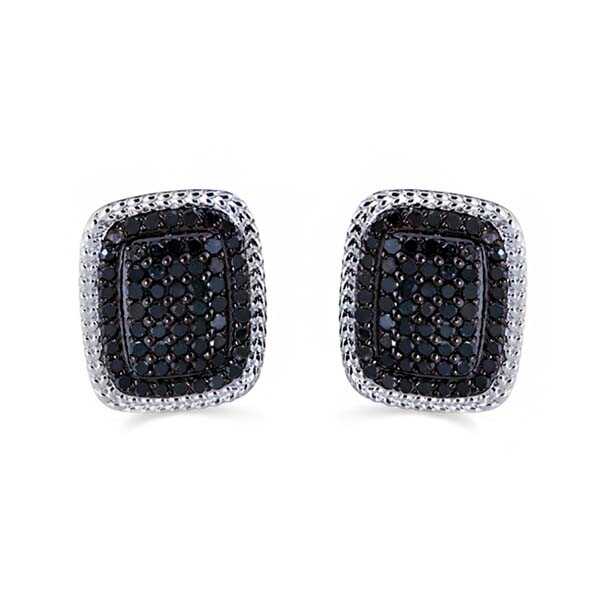 Par de Brinco em Prata 925 com Diamantes Negros