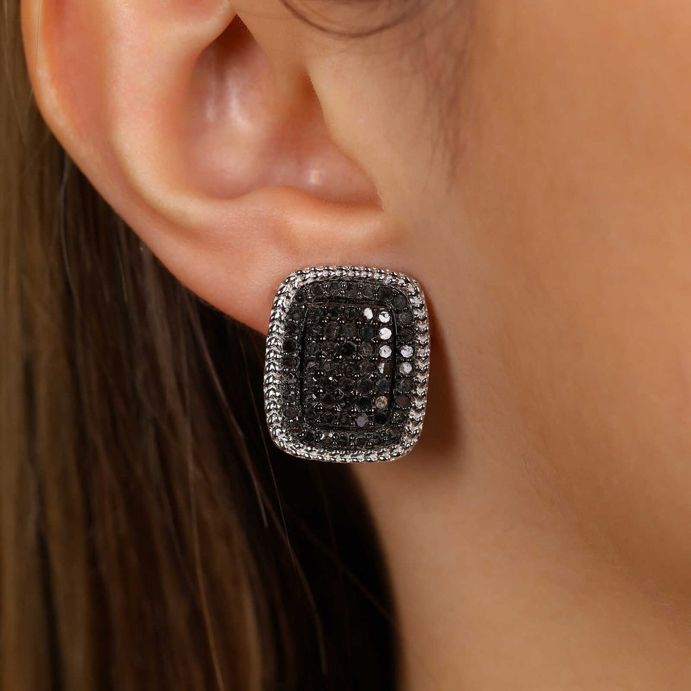 Par de Brinco em Prata 925 com Diamantes Negros