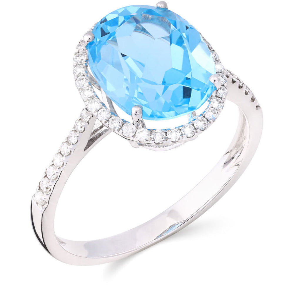 Anel Em Ouro Branco de Topázio Azul com Diamantes