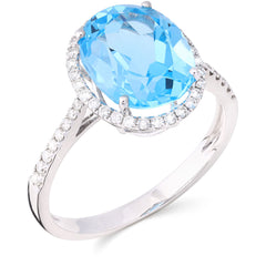 Anel Em Ouro Branco de Topázio Azul com Diamantes