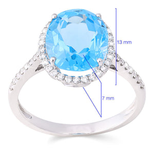 Anel Em Ouro Branco de Topázio Azul com Diamantes