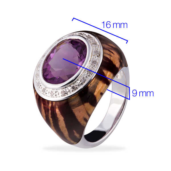 Anel em Prata 925 com Resina Onça, Ametista e Diamantes