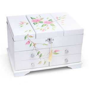 Porta Joia em Madeira Branco Com Flores Pintado a Mão