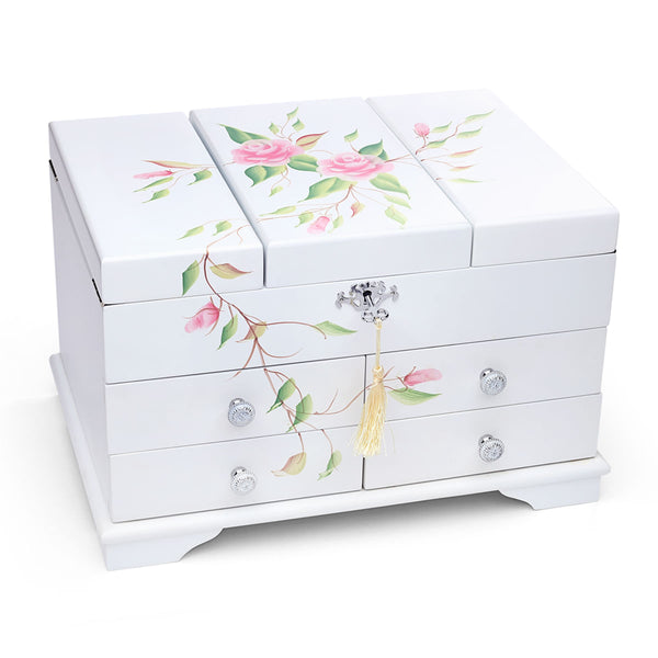 Porta Joia em Madeira Branco Com Flores Pintado a Mão