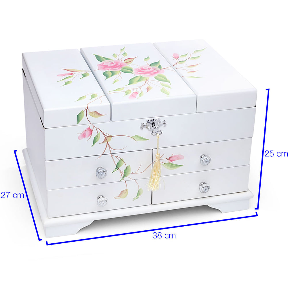 Porta Joia em Madeira Branco Com Flores Pintado a Mão