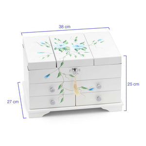 Porta Joia em Madeira Branco Com Flores Azuis Pintados a Mão