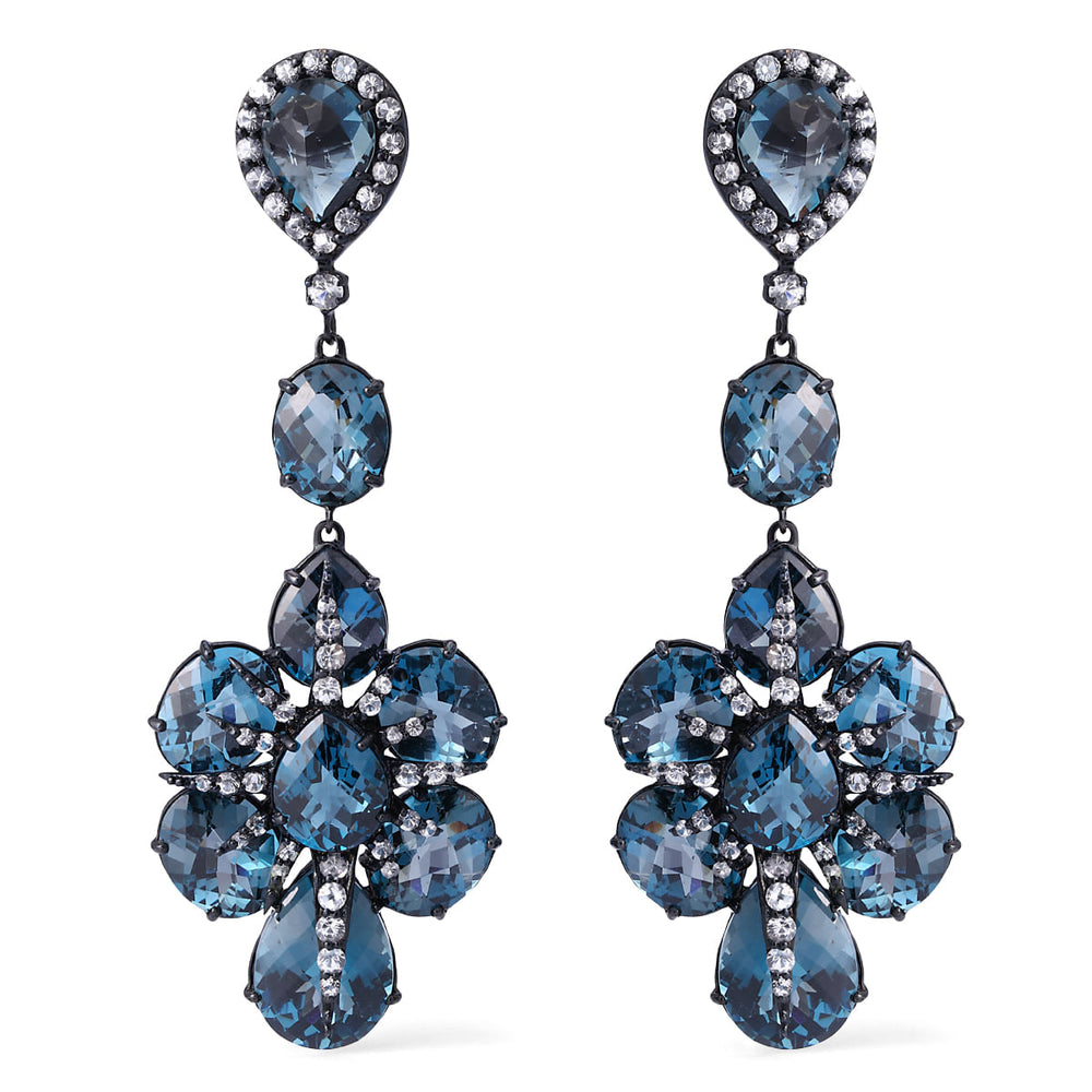 131480-Par de Brinco Linha  Setara em Prata 925 com Topázios London Blue e Topázios Brancos
