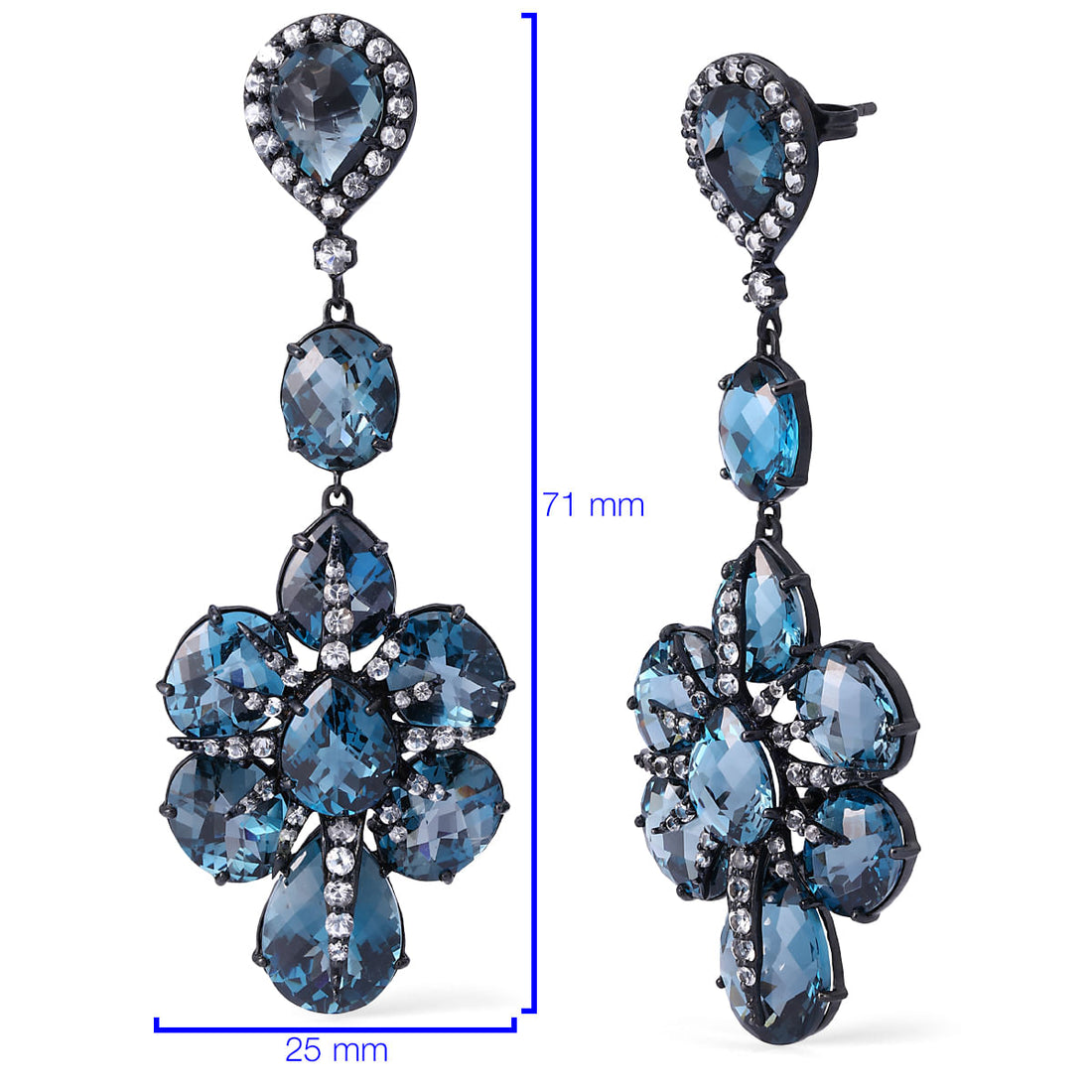 Par de Brinco Linha  Setara em Prata 925 com Topázios London Blue e Topázios Brancos