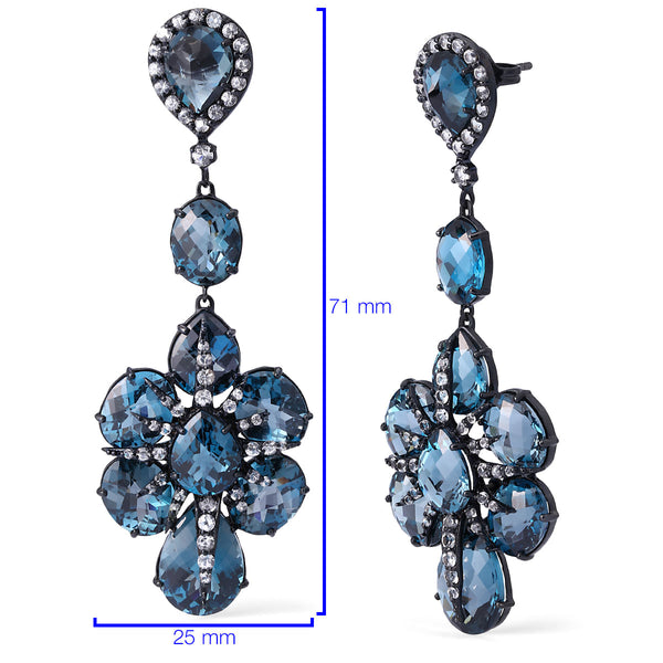 131480-Par de Brinco Linha  Setara em Prata 925 com Topázios London Blue e Topázios Brancos