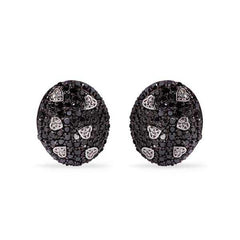 Par de Brinco em Prata 925 Corações com Diamantes Negros