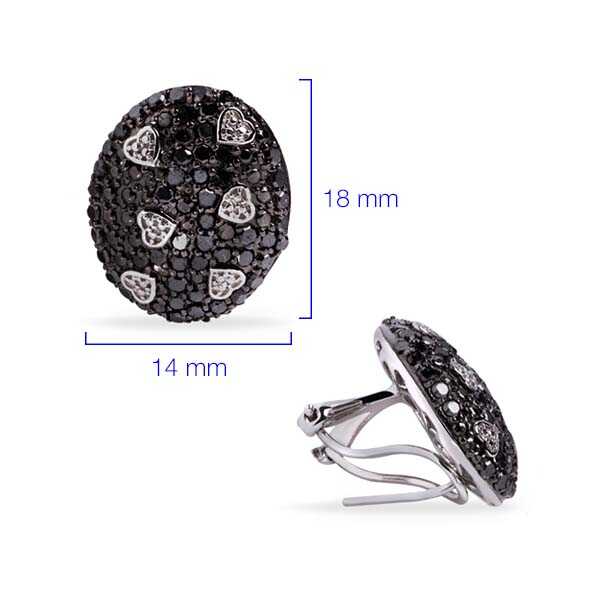 Par de Brinco em Prata 925 Corações com Diamantes Negros