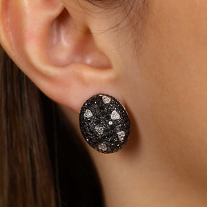 Par de Brinco em Prata 925 Corações com Diamantes Negros