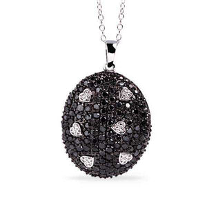 Pingente em Prata 925 Corações com Diamantes Negros
