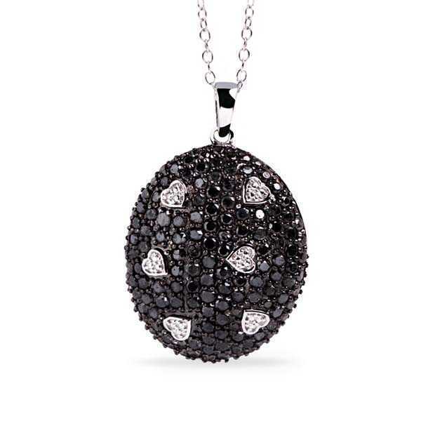 Pingente em Prata 925 Corações com Diamantes Negros