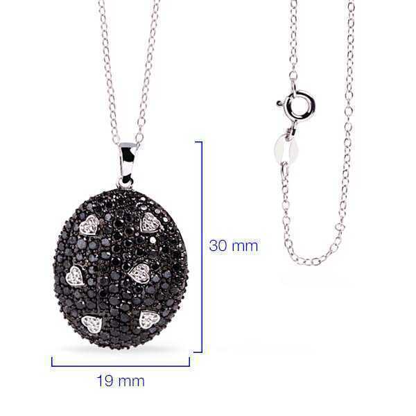 Pingente em Prata 925 Corações com Diamantes Negros