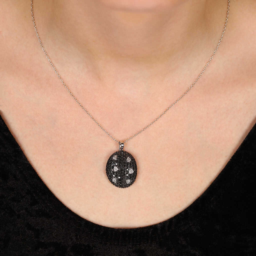 Pingente em Prata 925 Corações com Diamantes Negros