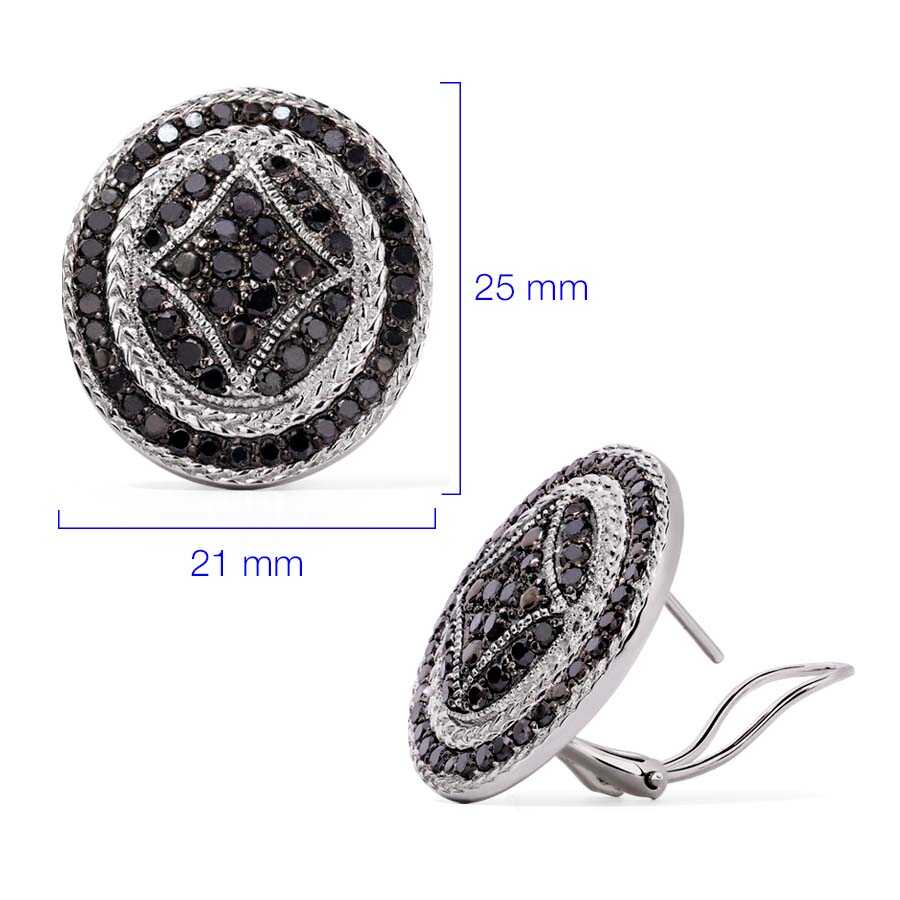 Par de Brinco em Prata 925 com Diamantes Negros