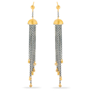 131612-Par de Brinco Linha Kurtulan Em Ouro Amarelo 18k e Prata 925 Kurtulan com Diamantes