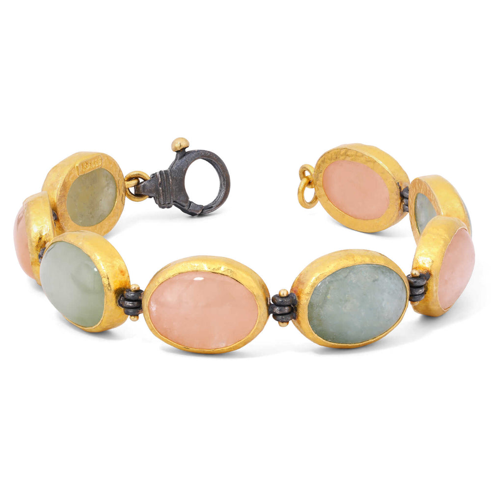 131899-Pulseira Linha Ara Collection em Ouro Amarelo 23,64k e Prata 925 om Água Marinha e Quartzo Rosa