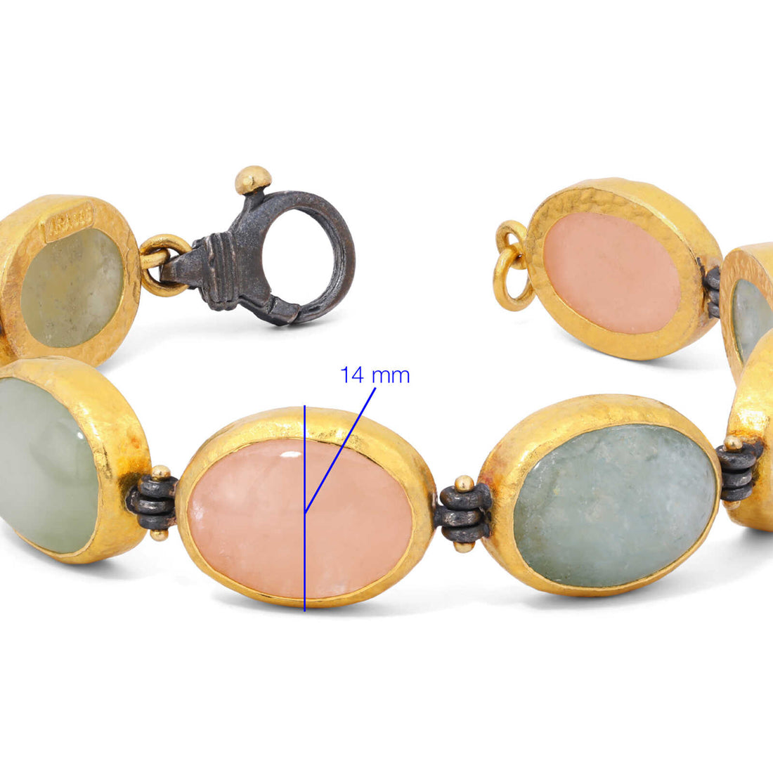 Pulseira Linha Ara Collection em Ouro Amarelo 23,64k e Prata 925 om Água Marinha e Quartzo Rosa