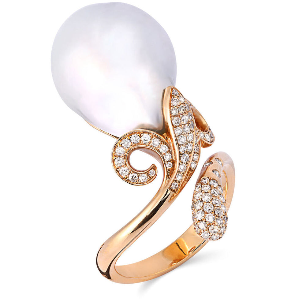 Anel Em Ouro Rosé de Pérola Barroca e Diamantes