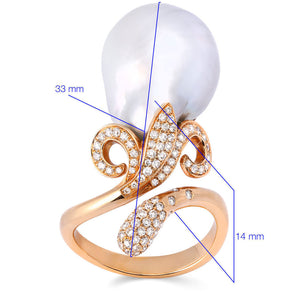 Anel Em Ouro Rosé de Pérola Barroca e Diamantes