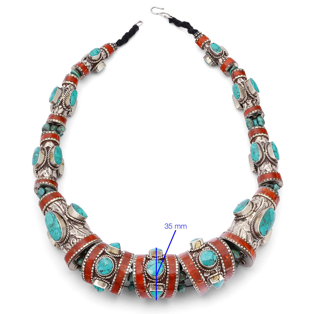 Colar Maxi Nepal Artesanal Trabalhado com Turquesa e Coral