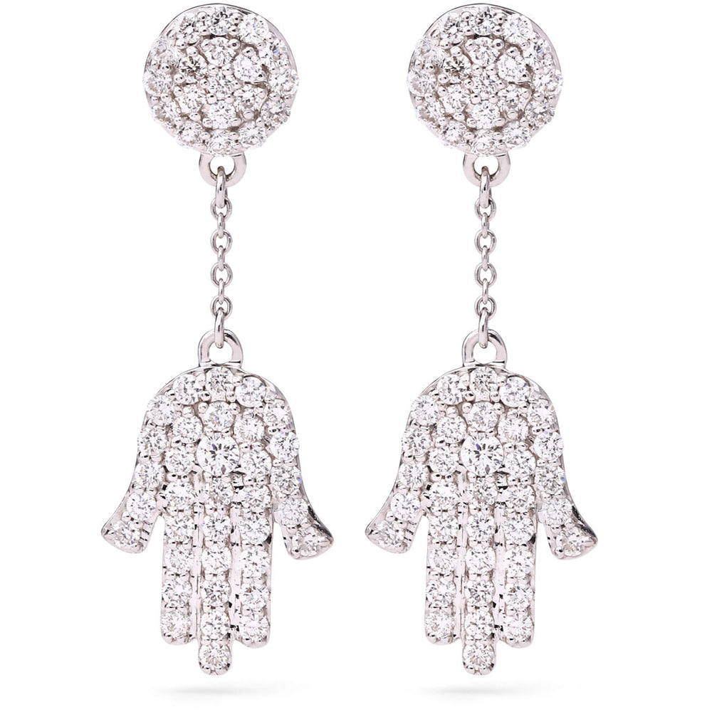 133529 - Par de Brinco em Ouro Branco 18k Designer Mão com Diamantes VS Aprox. 1,11 cts