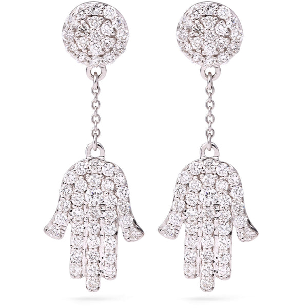 133529 - Par de Brinco em Ouro Branco 18k Designer Mão com Diamantes VS Aprox. 1,11 cts