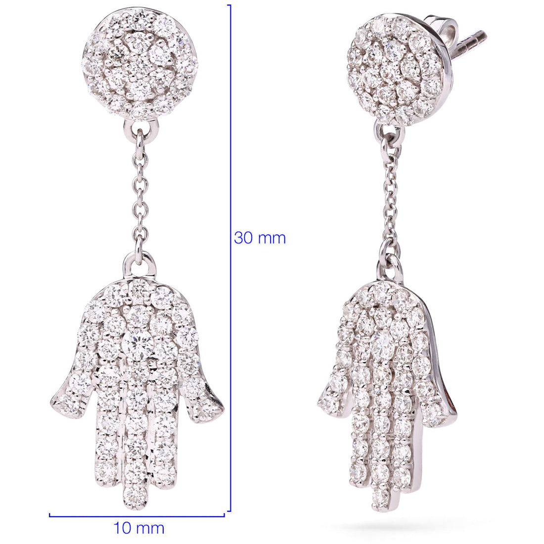 Par de Brinco em Ouro Branco 18k Designer Mão com Diamantes VS Aprox. 1,11 cts