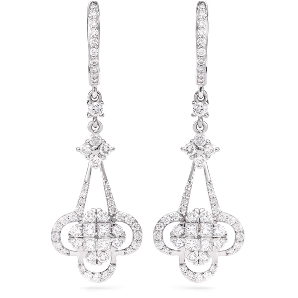133530-Par de Brinco  em Ouro Branco Com Diamantes Vs