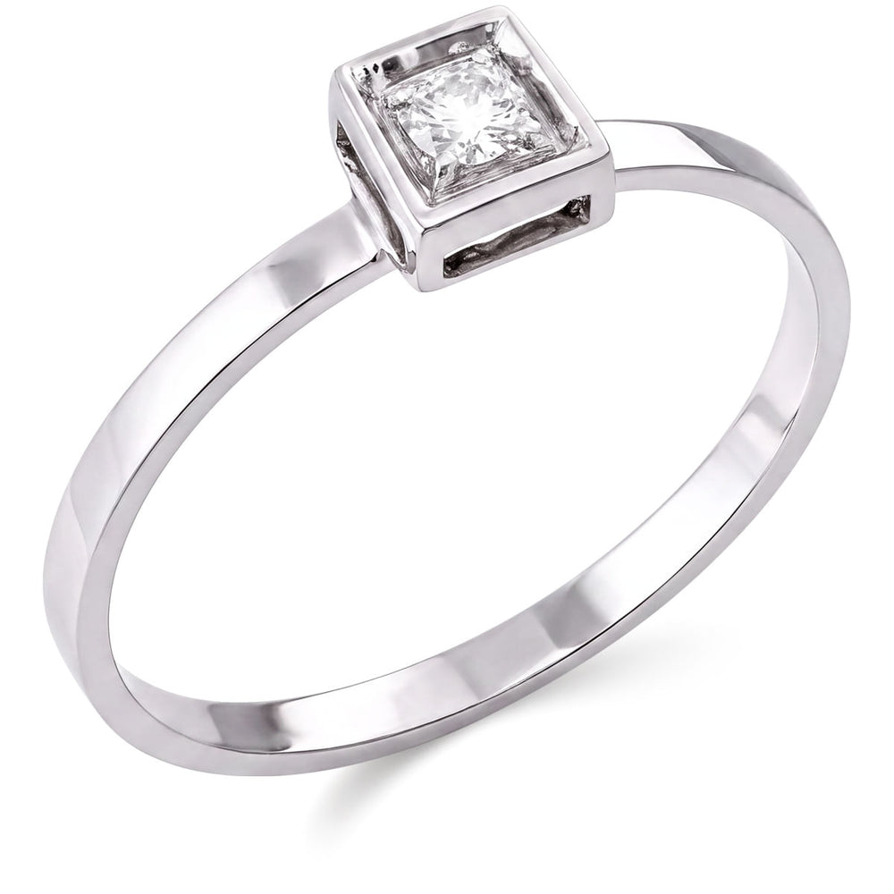 135021-Anel em Ouro Branco Quadrado com Diamantes VS