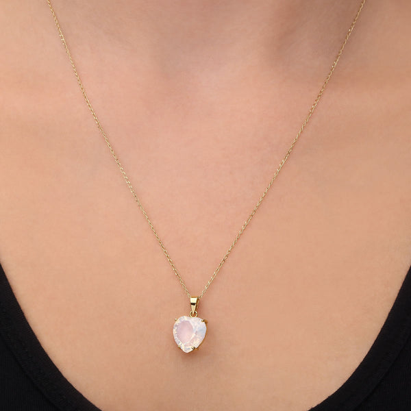 Pingente Coração em Ouro Amarelo 18k com Cristal Milk