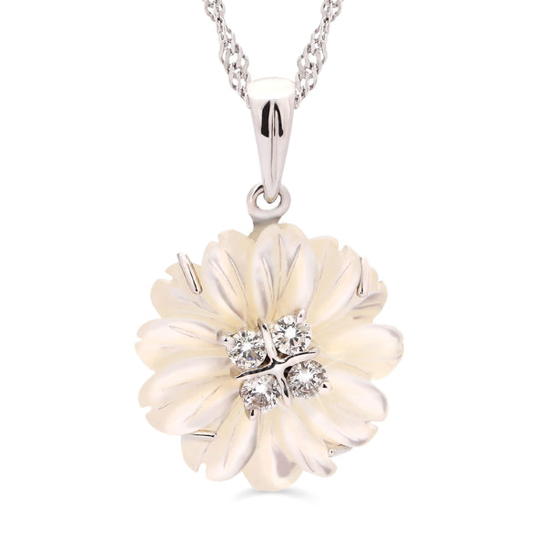 Pingente em Ouro Branco 18k com Madrepérola e Diamantes