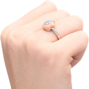 Anel em Ouro Branco 18k Flor com Coral e Diamantes