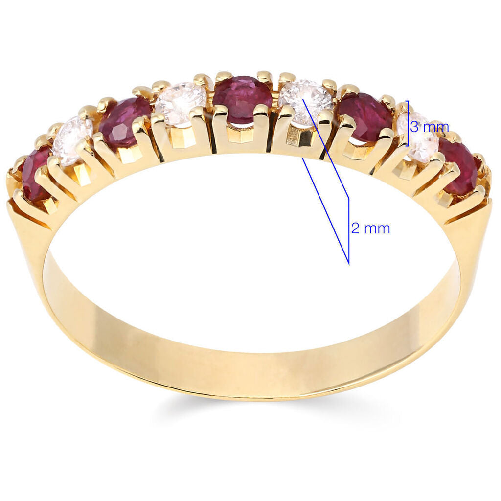 Meia Aliança em Ouro Amarelo com Rubis e Diamantes