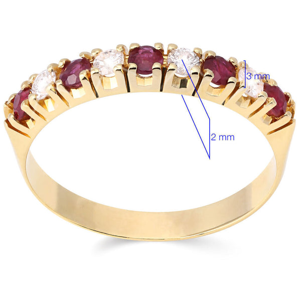 Meia Aliança em Ouro Amarelo com Rubis e Diamantes